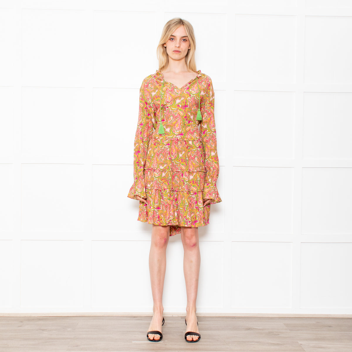 Dea Kudibal Maria Petal Parakeet Paisley Floral Tiered Skirt Midi Dress