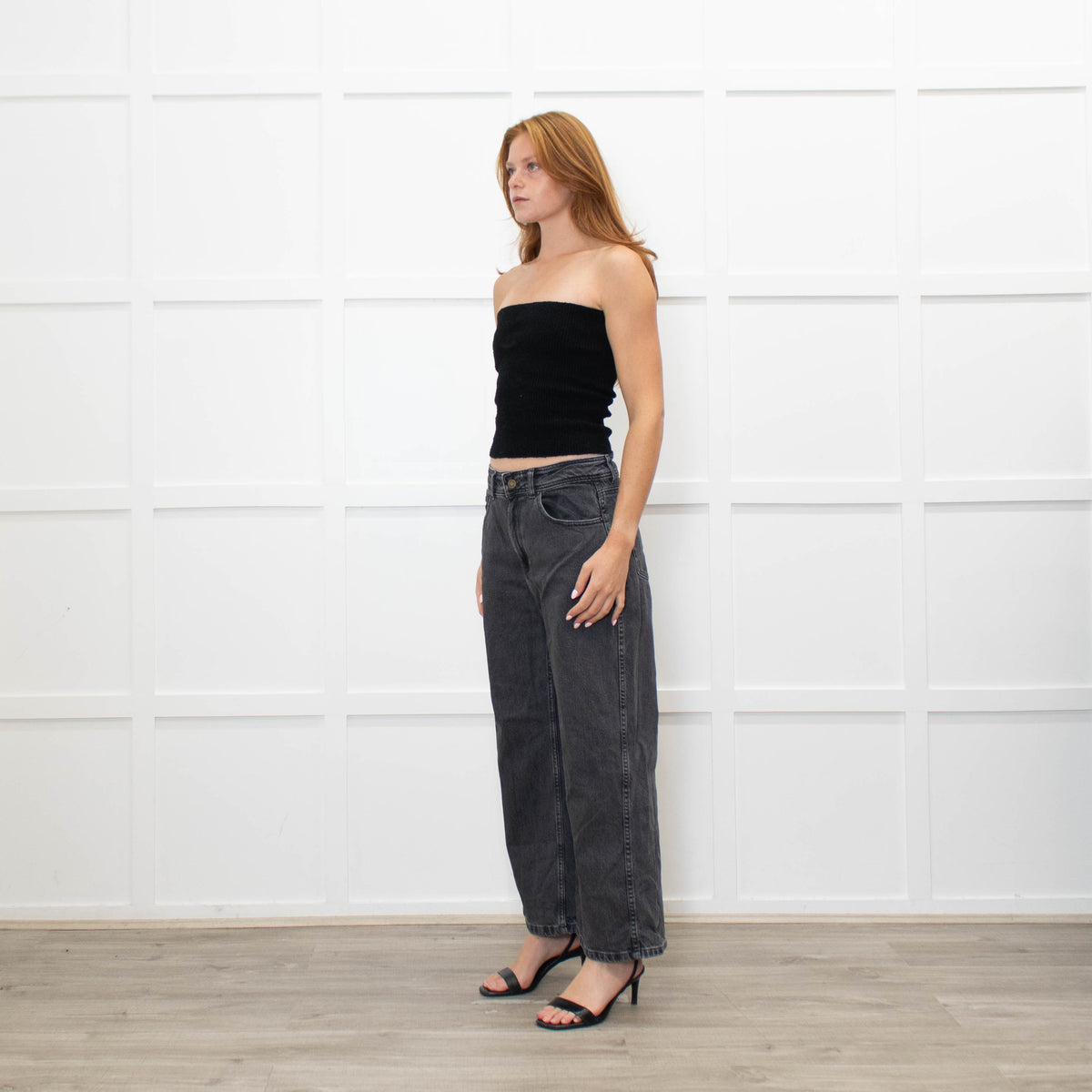 Sezane Grey Denim Wide Leg Jeans