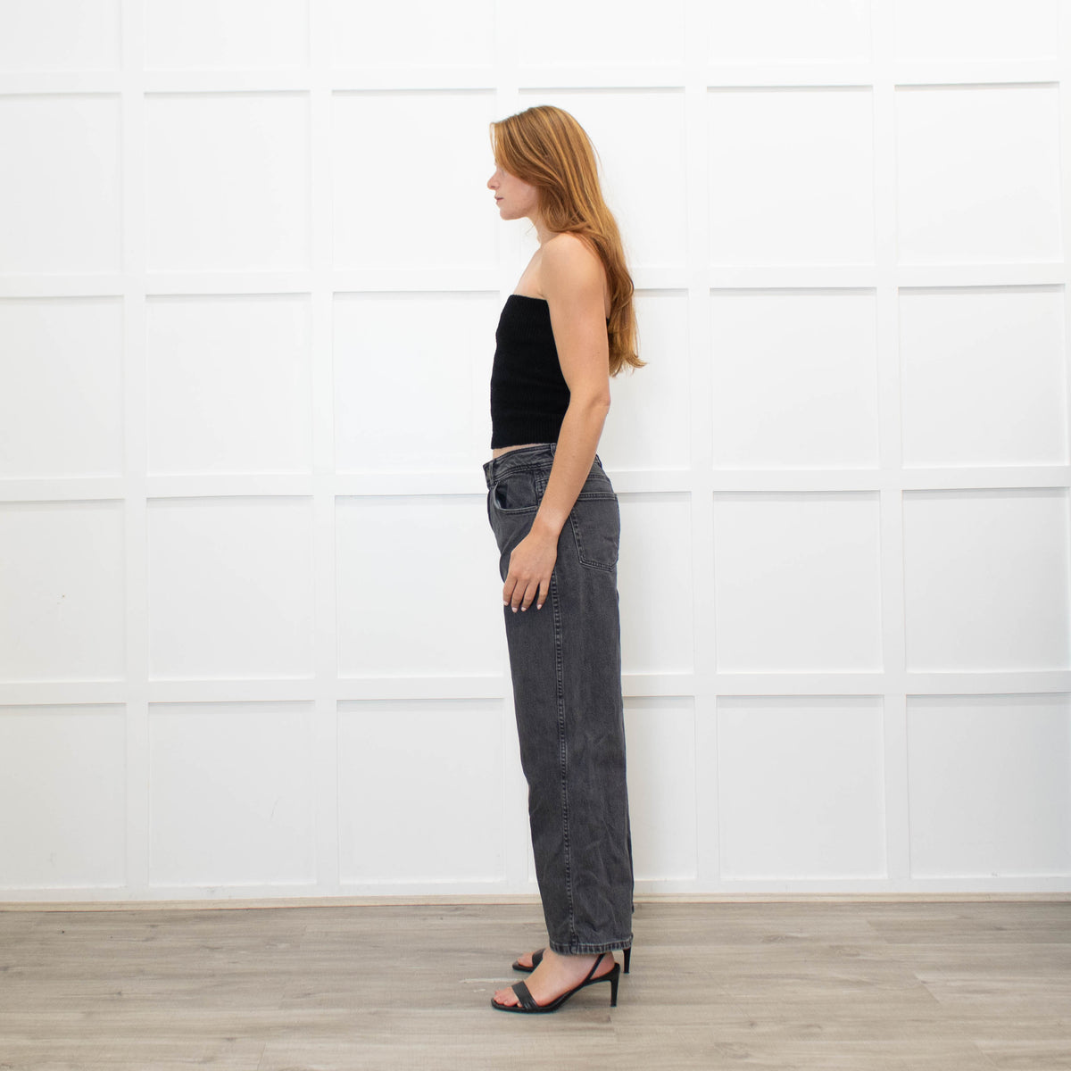 Sezane Grey Denim Wide Leg Jeans