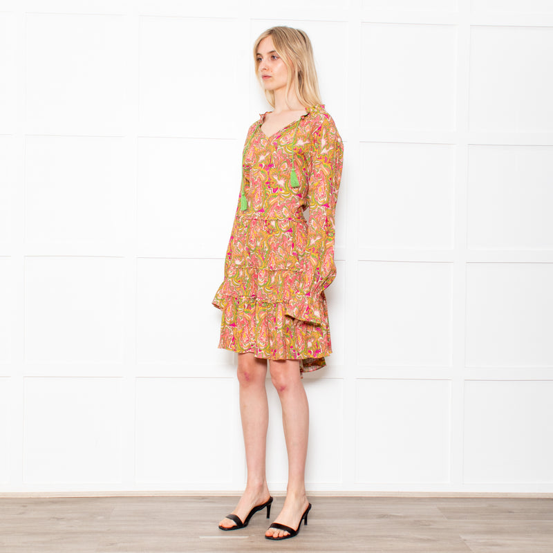 Dea Kudibal Maria Petal Parakeet Paisley Floral Tiered Skirt Midi Dress