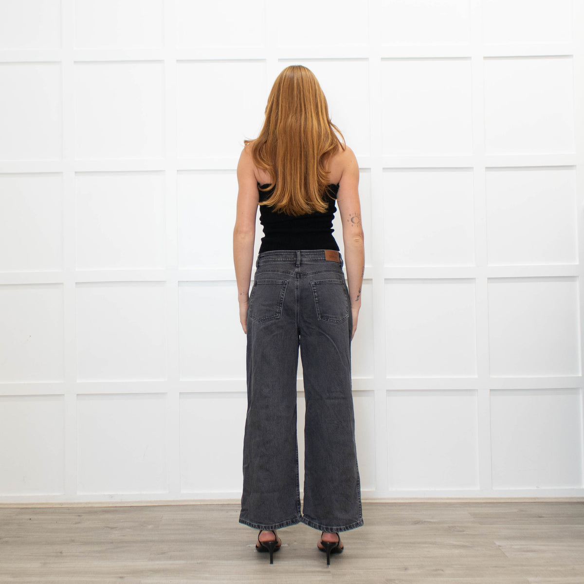 Sezane Grey Denim Wide Leg Jeans