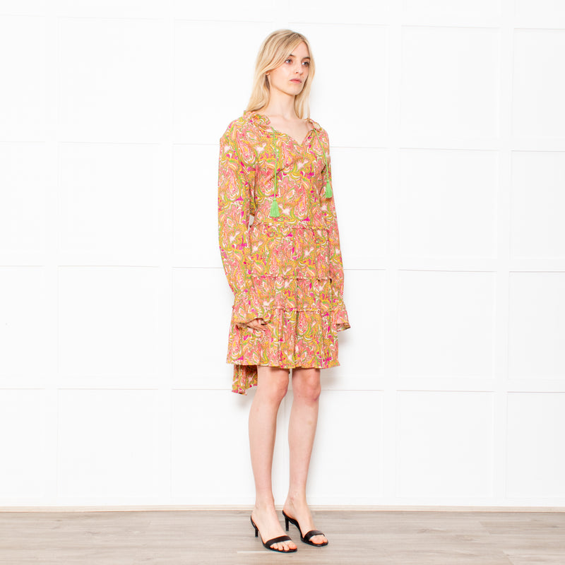 Dea Kudibal Maria Petal Parakeet Paisley Floral Tiered Skirt Midi Dress
