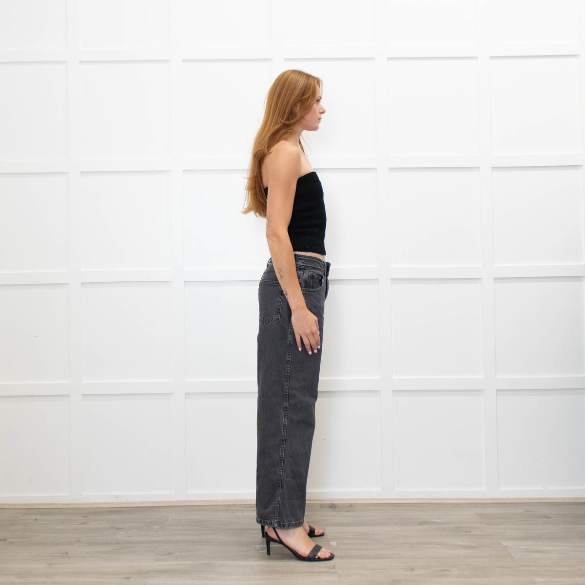 Sezane Grey Denim Wide Leg Jeans