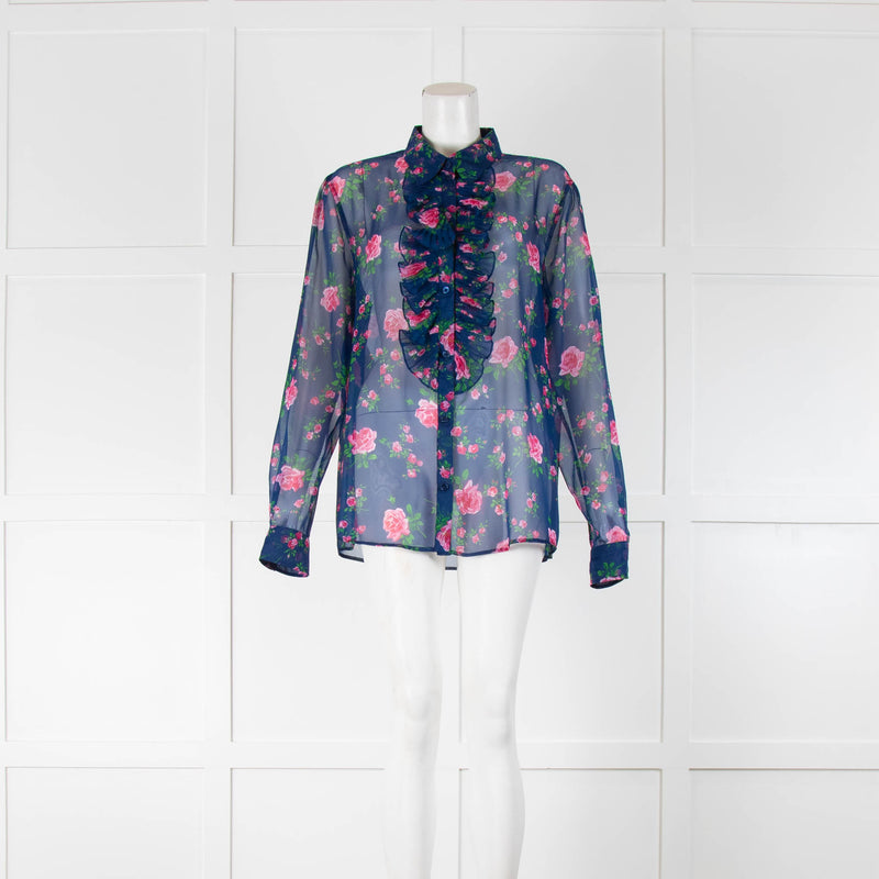 Philosophy Rose Print Ruffle Front Blouse