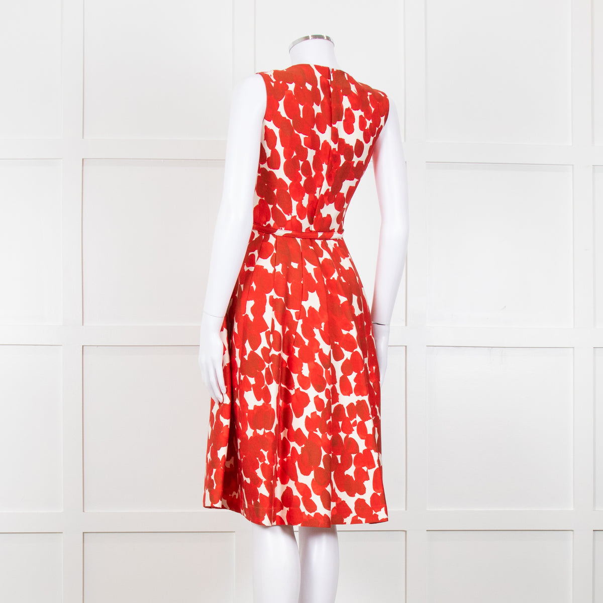 Carolina Herrera Cream Red Petal Belted Sleeveless Dress