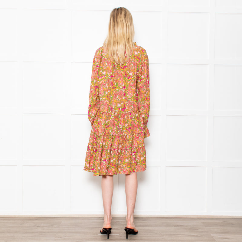 Dea Kudibal Maria Petal Parakeet Paisley Floral Tiered Skirt Midi Dress
