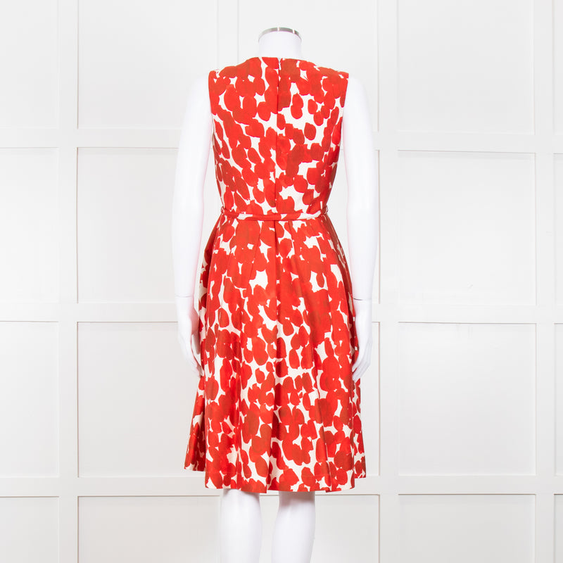 Carolina Herrera Cream Red Petal Belted Sleeveless Dress