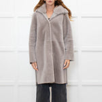 Suprema Grey Shearling Reversible Hooded Coat