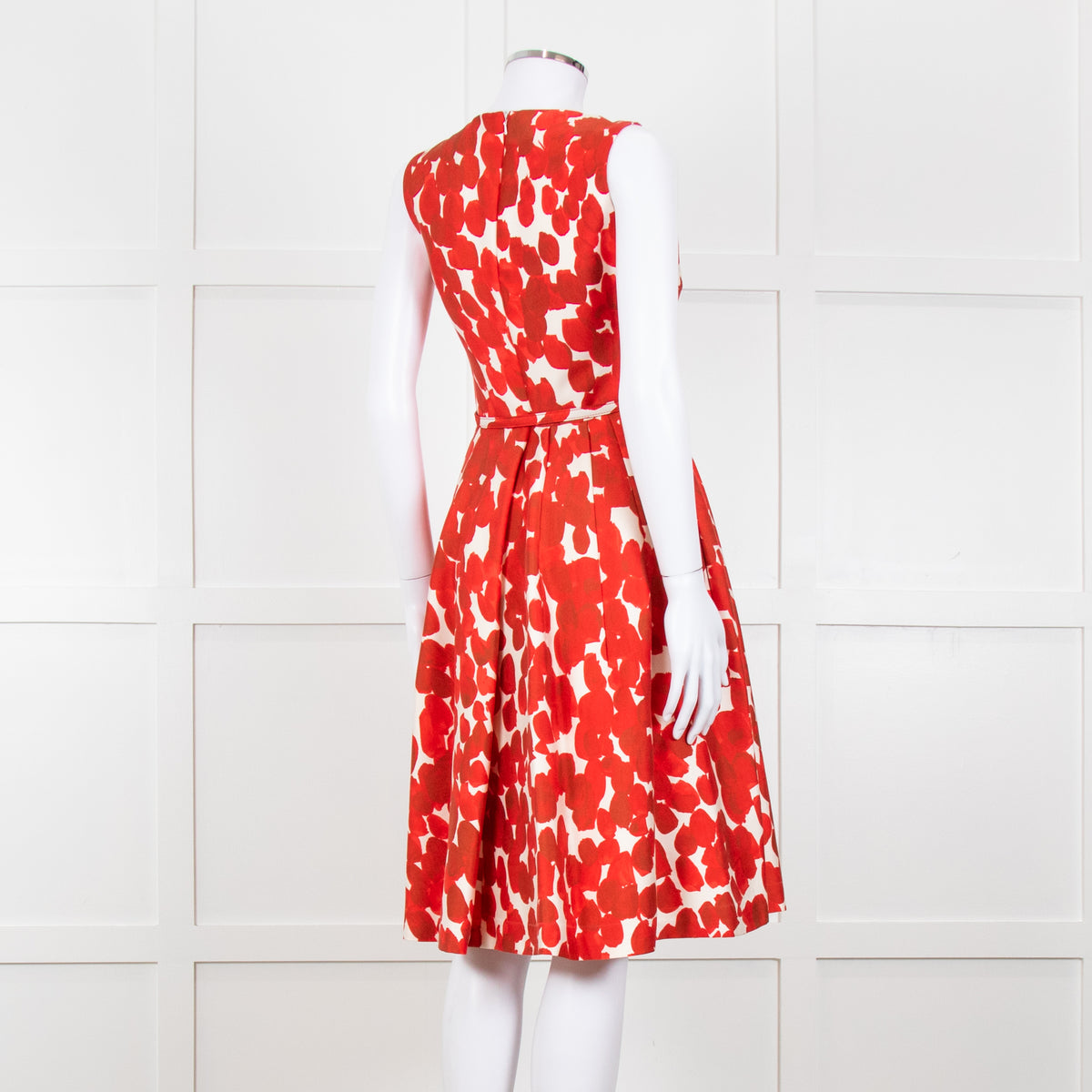 Carolina Herrera Cream Red Petal Belted Sleeveless Dress