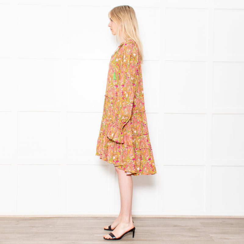 Dea Kudibal Maria Petal Parakeet Paisley Floral Tiered Skirt Midi Dress