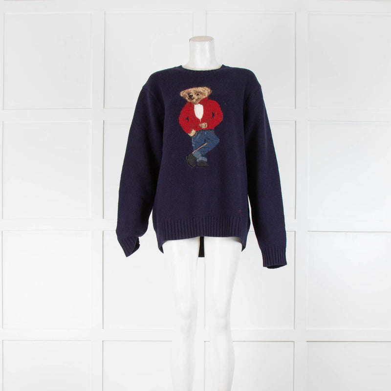 Polo Ralph Lauren Navy Cashmere Mix Teddy Motif Jumper