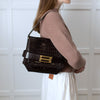 Victoria Beckham Brown Buckle Croc Embossed Bag