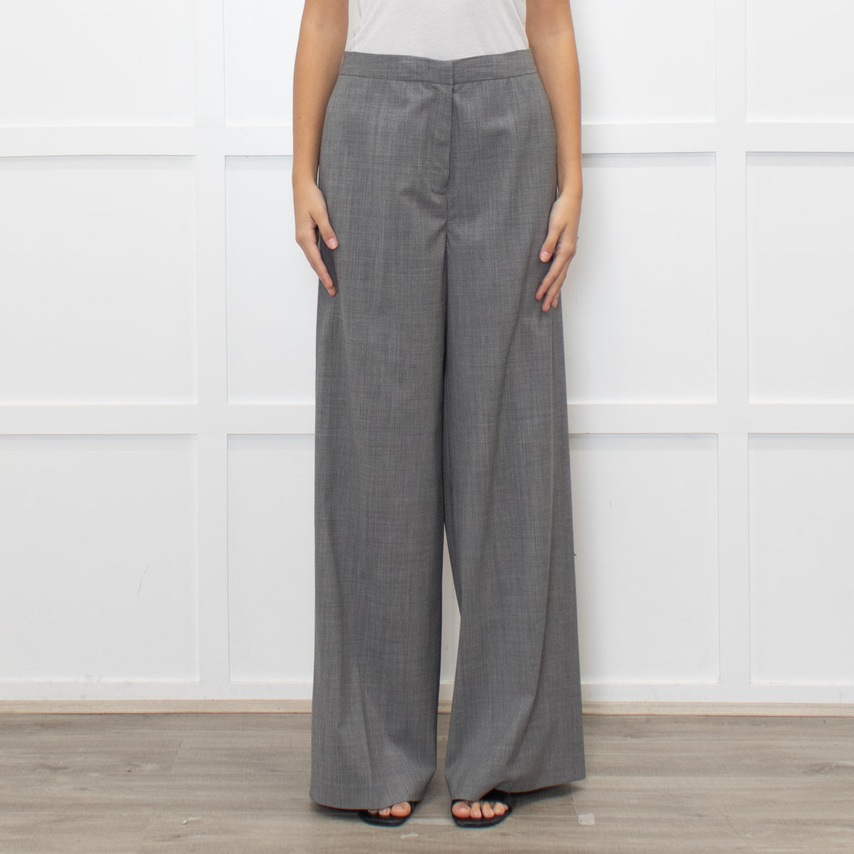 Fabiana Filippi Light Grey Fine Wool Wide Leg Trousers