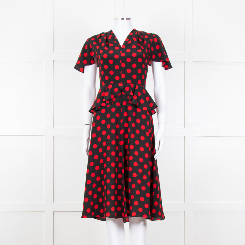Michael Kors Collection Black Red Dot Belted Dress