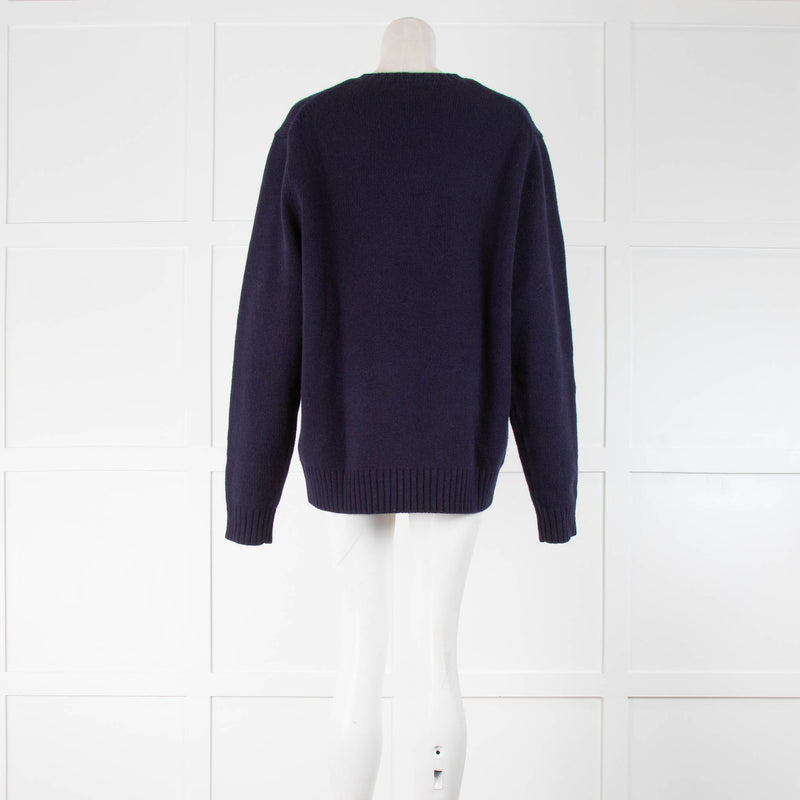 Polo Ralph Lauren Navy Cashmere Mix Teddy Motif Jumper