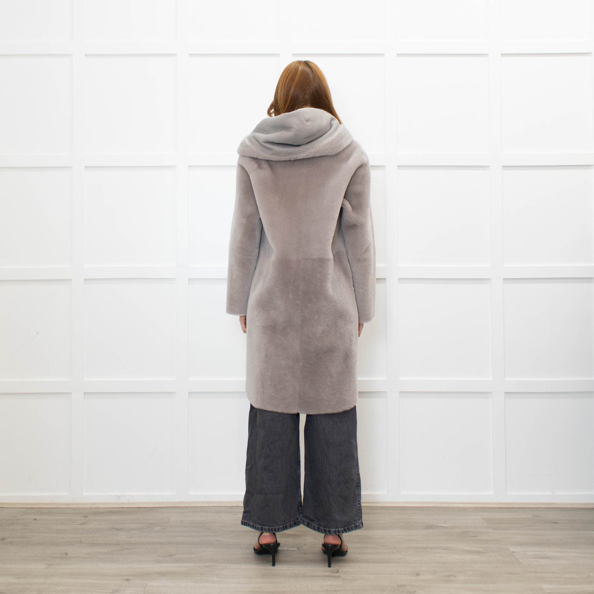Suprema Grey Shearling Reversible Hooded Coat