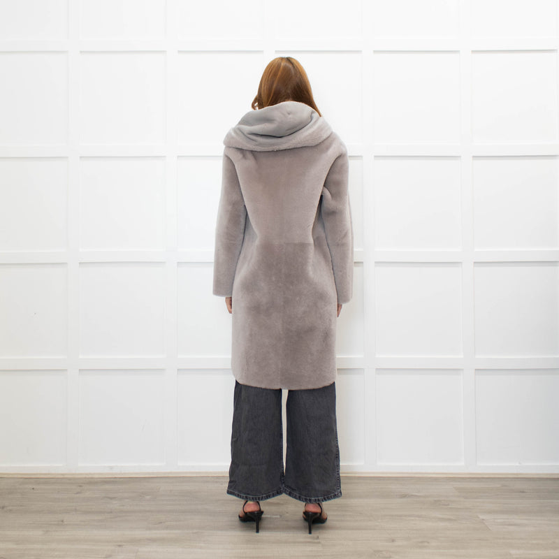 Suprema Grey Shearling Reversible Hooded Coat