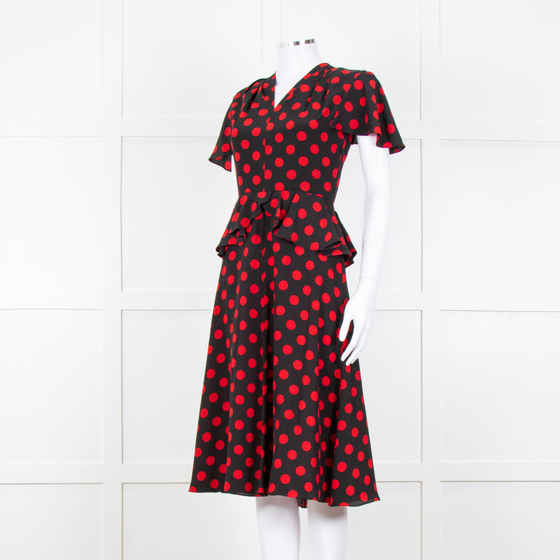 Michael Kors Collection Black Red Dot Belted Dress