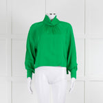 Me + Em Green High Neck Silk Blouse