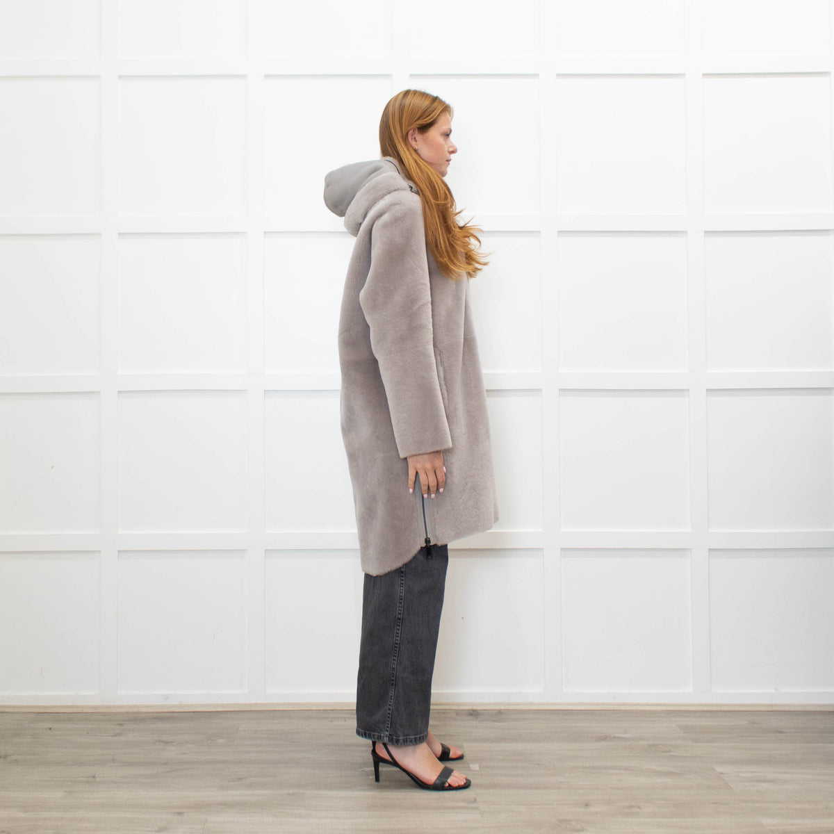 Suprema Grey Shearling Reversible Hooded Coat