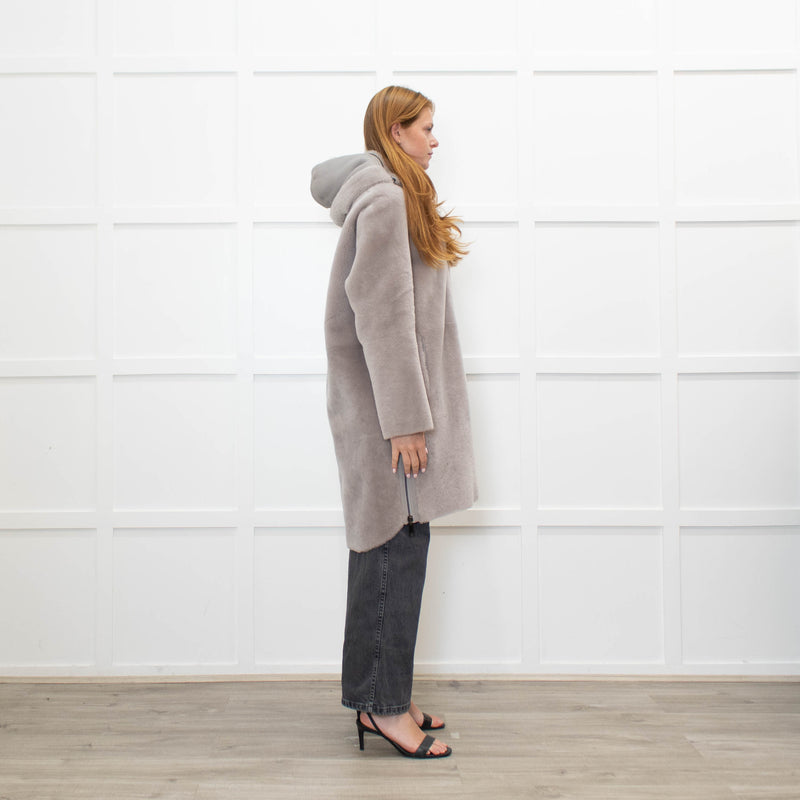 Suprema Grey Shearling Reversible Hooded Coat