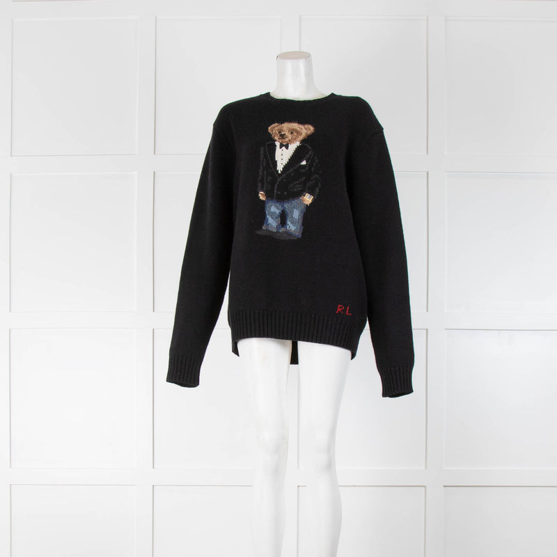 Polo Ralph Lauren Black Teddy Bear Motif Cashmere Mix Jumper