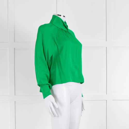 Me + Em Green High Neck Silk Blouse