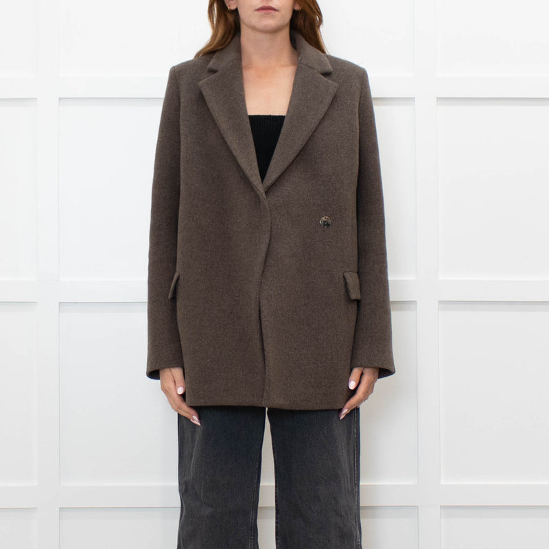 Samsoe & Samsoe Brown Recycled Wool Straight Fit Jacket