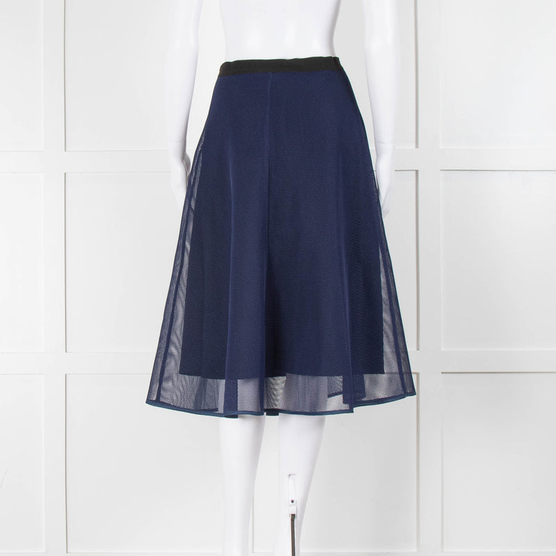 Sandro Blue Skirt With Mesh Overlay