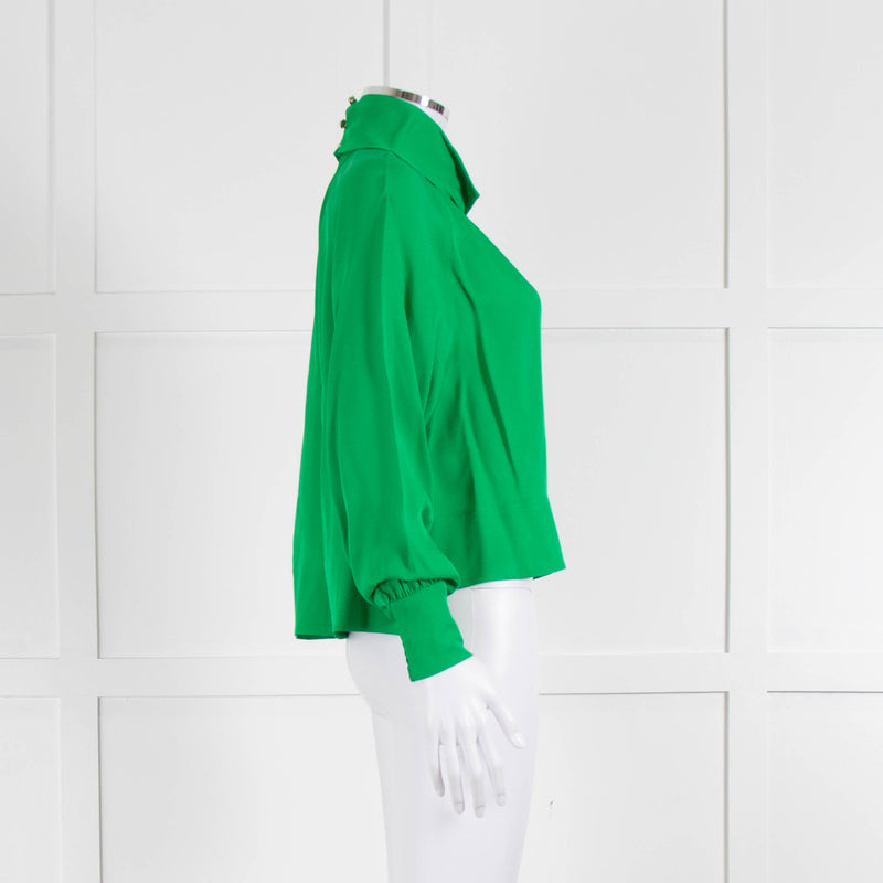 Me + Em Green High Neck Silk Blouse