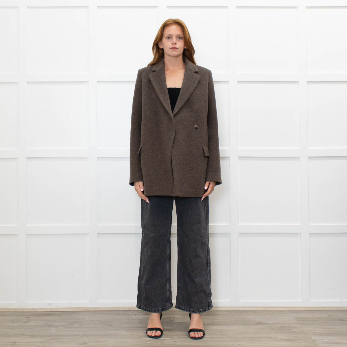 Samsoe & Samsoe Brown Recycled Wool Straight Fit Jacket