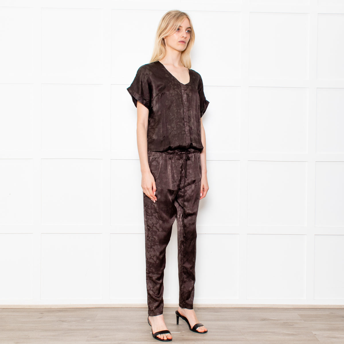 Rabens Saloner Dark Green Snake Print Jumpsuit