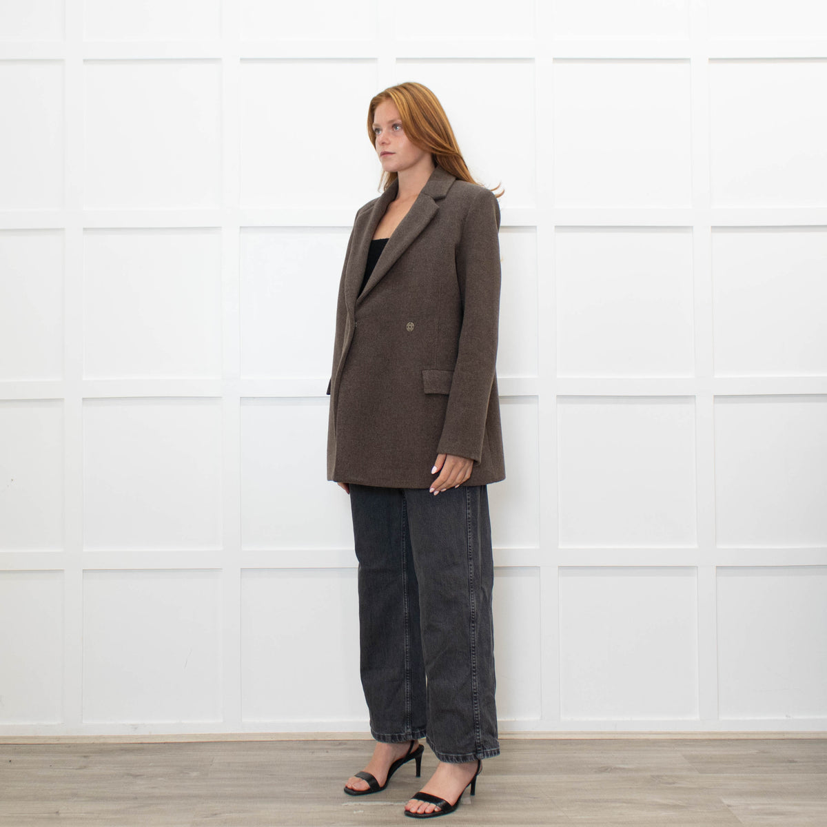 Samsoe & Samsoe Brown Recycled Wool Straight Fit Jacket