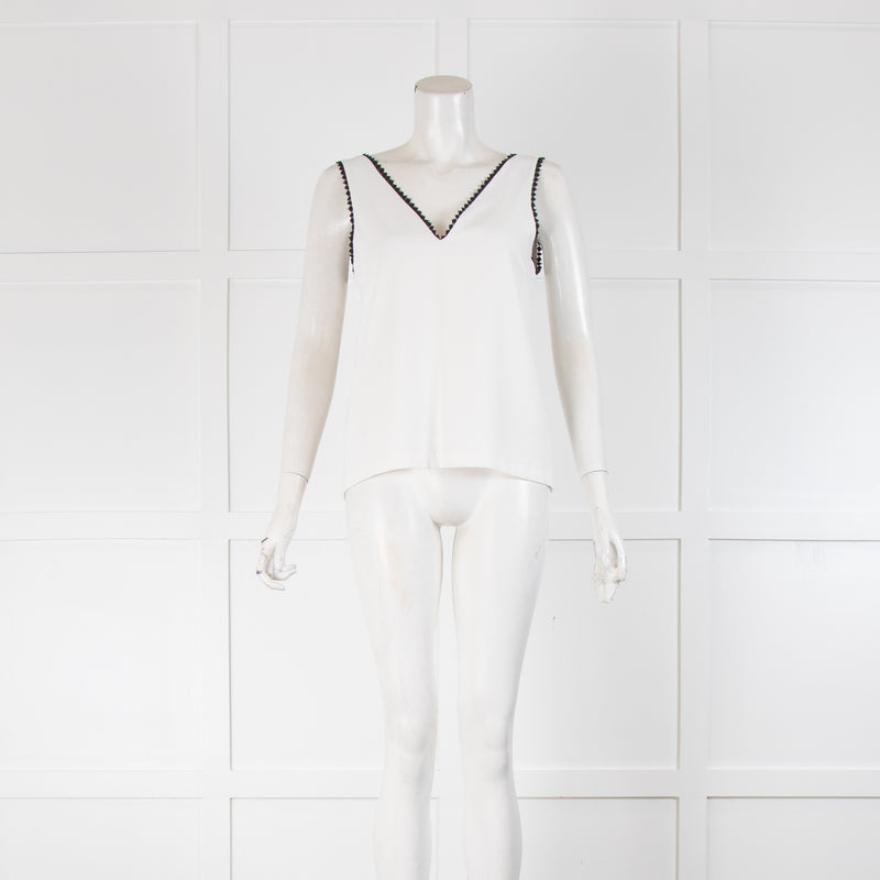 The Kooples Ivory and Black Lace Lace Trim Cami