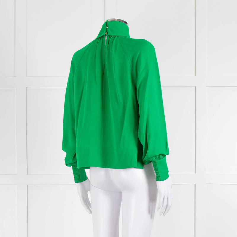 Me + Em Green High Neck Silk Blouse