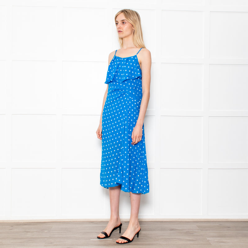 Essentiel Antwerp Blue With White Polka Dot Strappy Dress