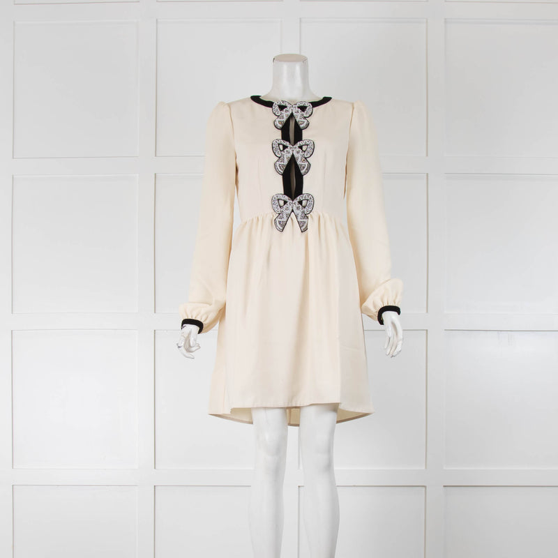 Saloni Camille Cream Embillished Bow Front Dress