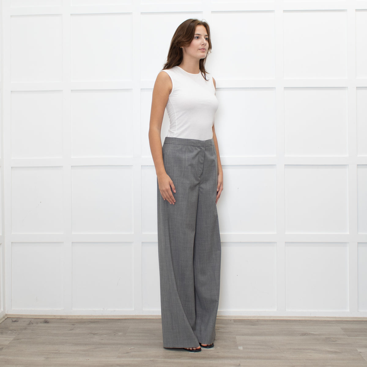 Fabiana Filippi Light Grey Fine Wool Wide Leg Trousers