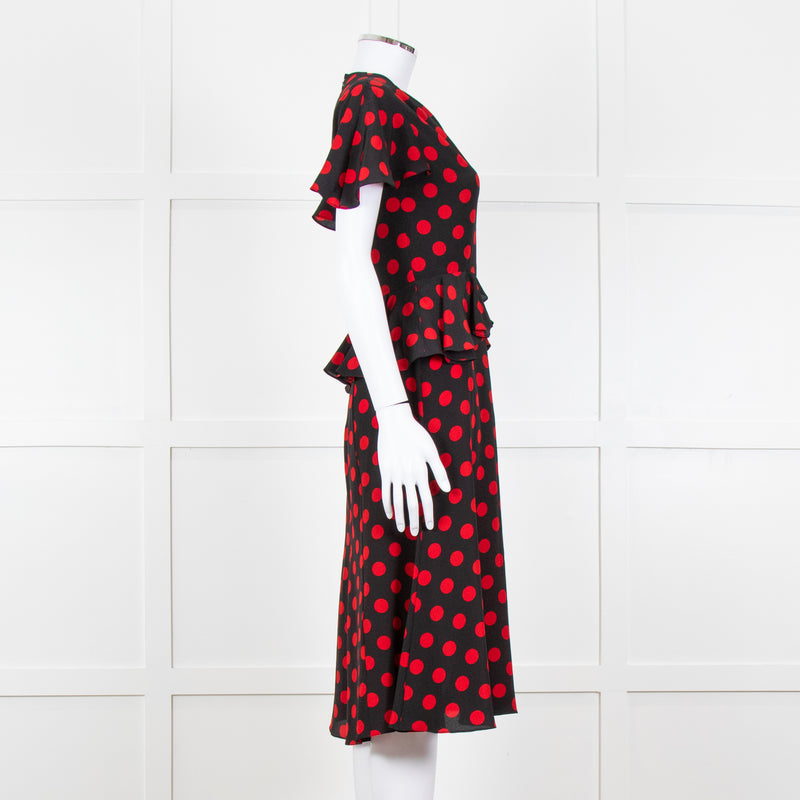 Michael Kors Collection Black Red Dot Belted Dress