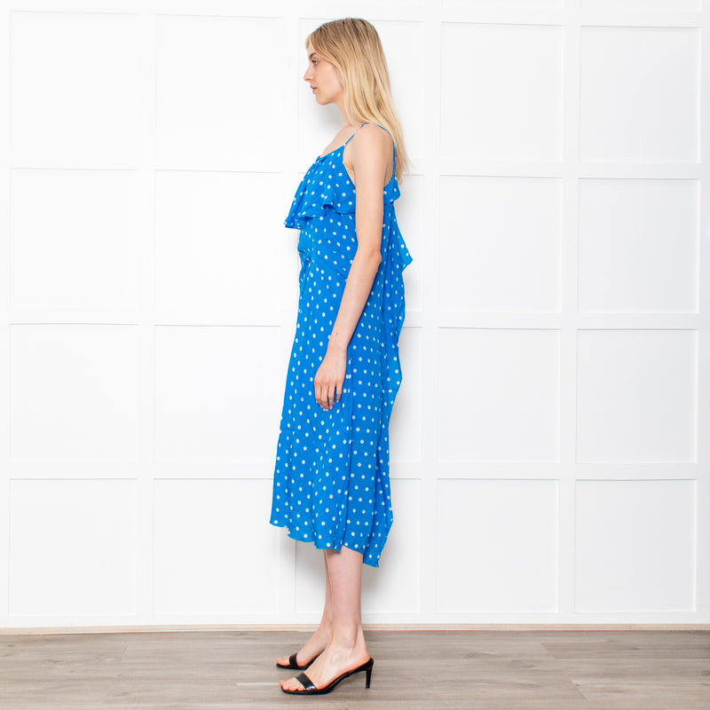 Essentiel Antwerp Blue With White Polka Dot Strappy Dress