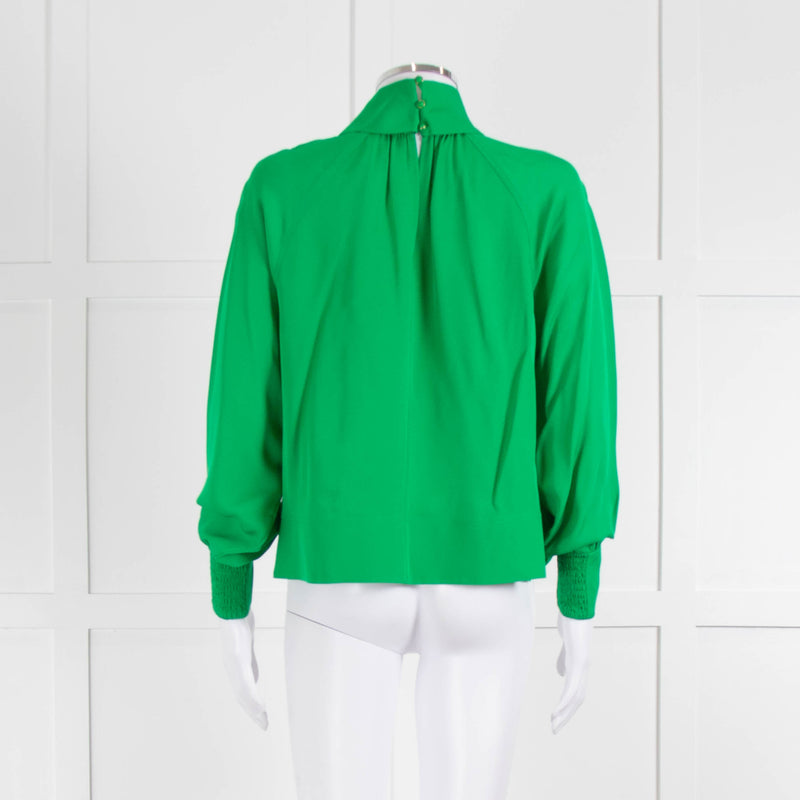 Me + Em Green High Neck Silk Blouse