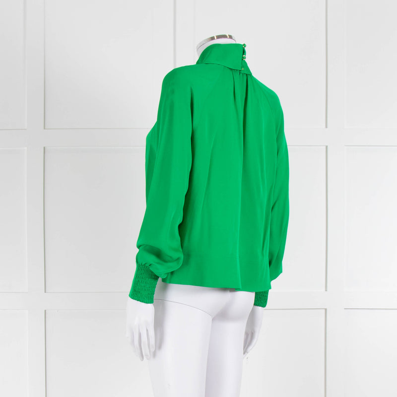 Me + Em Green High Neck Silk Blouse