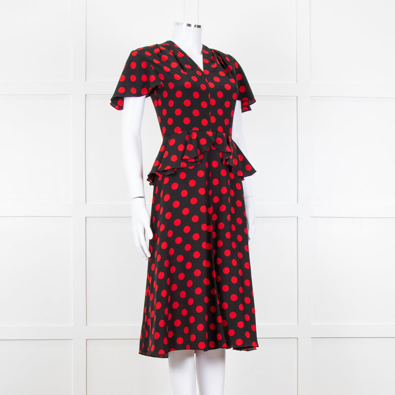 Michael Kors Collection Black Red Dot Belted Dress