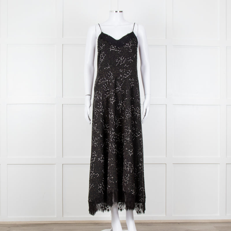 Me + Em Black White Green Dots Lace Trim Sleeveless Dress