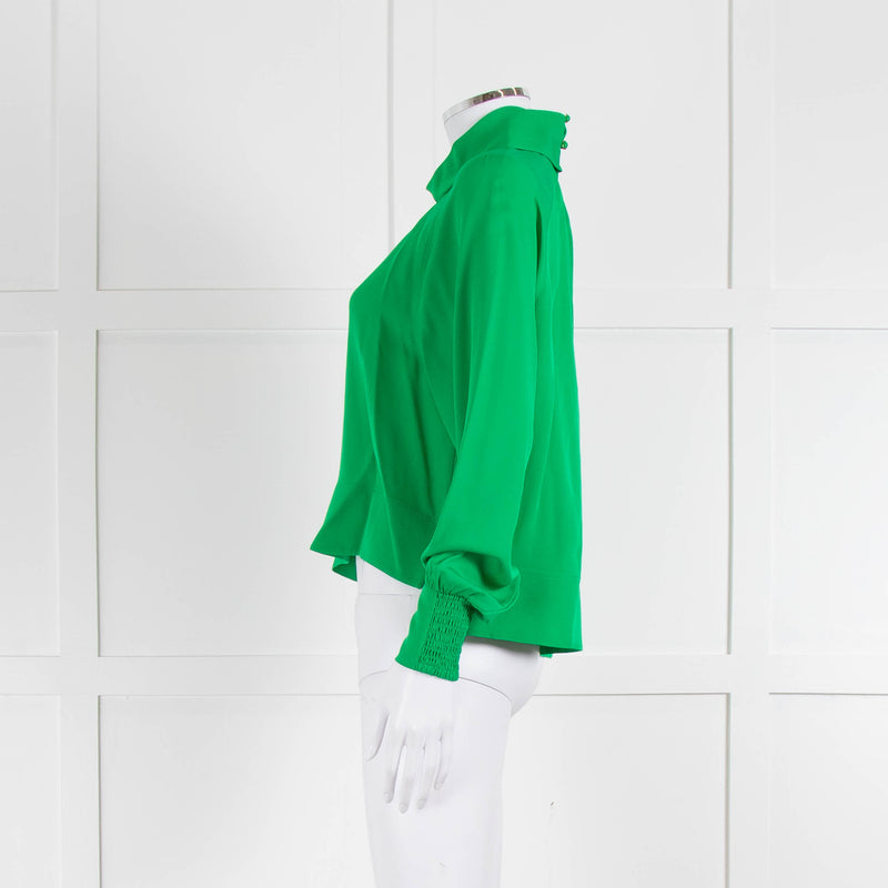 Me + Em Green High Neck Silk Blouse
