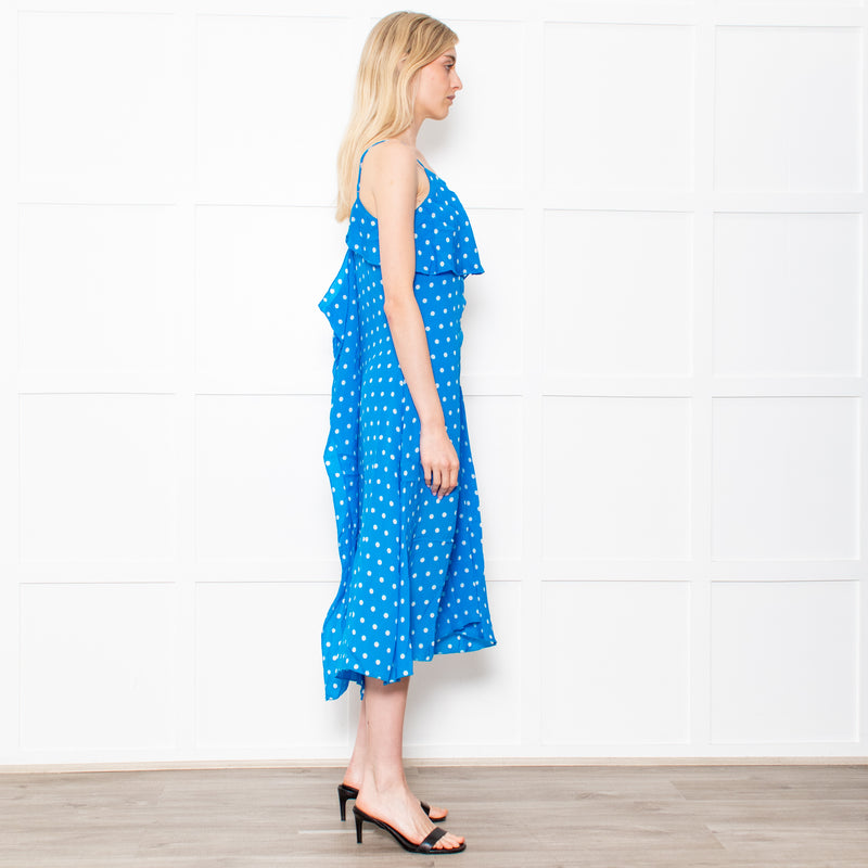 Essentiel Antwerp Blue With White Polka Dot Strappy Dress
