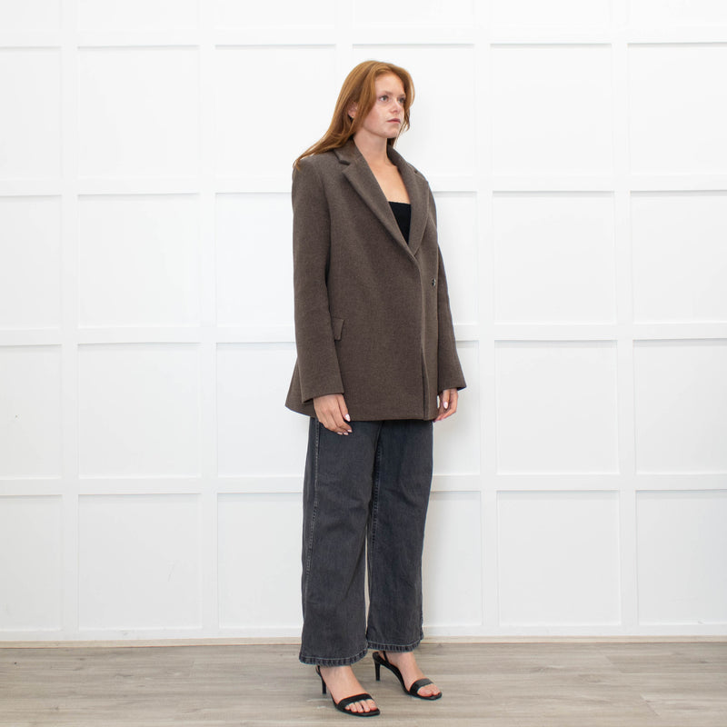 Samsoe & Samsoe Brown Recycled Wool Straight Fit Jacket