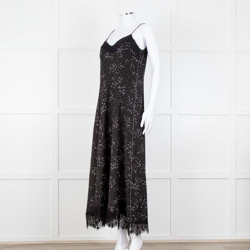 Me + Em Black White Green Dots Lace Trim Sleeveless Dress