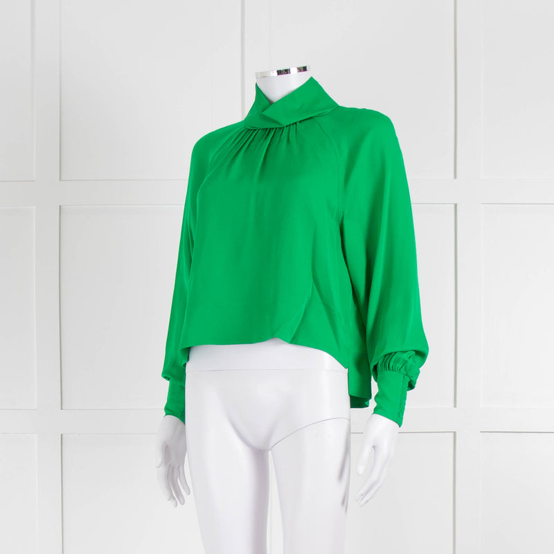 Me + Em Green High Neck Silk Blouse