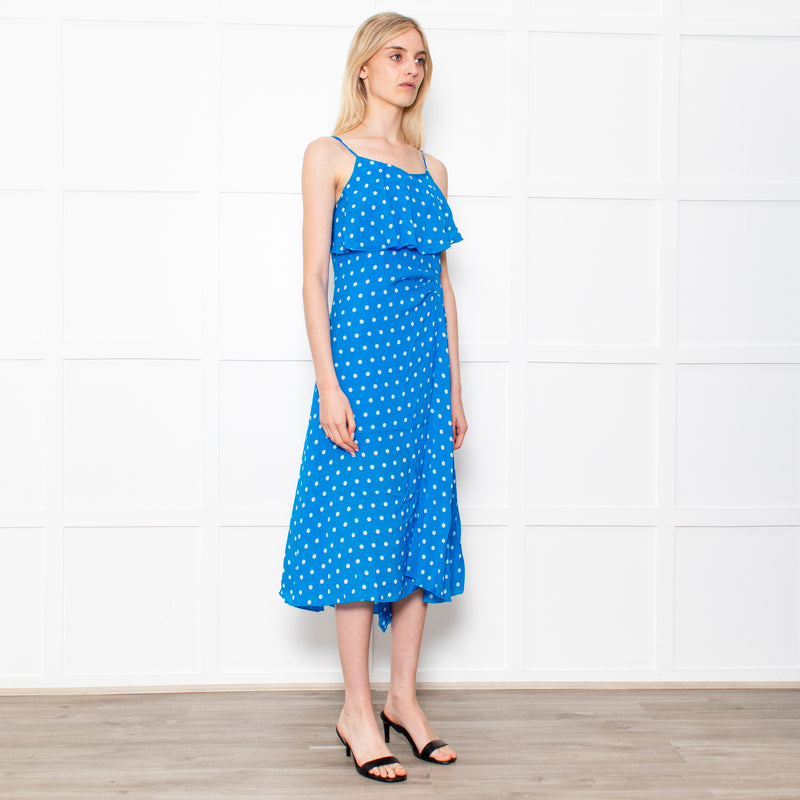 Essentiel Antwerp Blue With White Polka Dot Strappy Dress